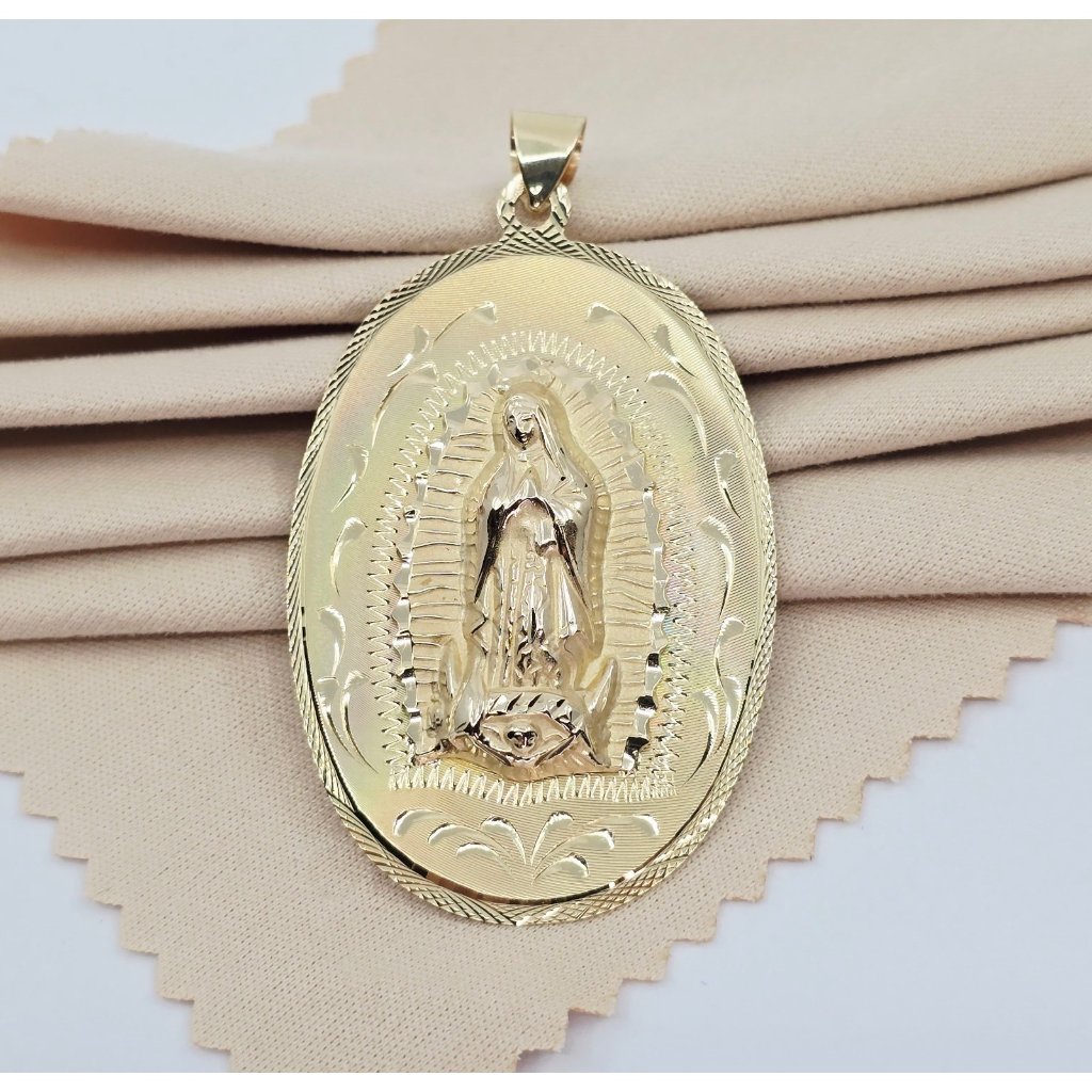 Unique 14k Yellow Gold Religious Oval Two Sided Saint Mary  Jesus Charm Pendant